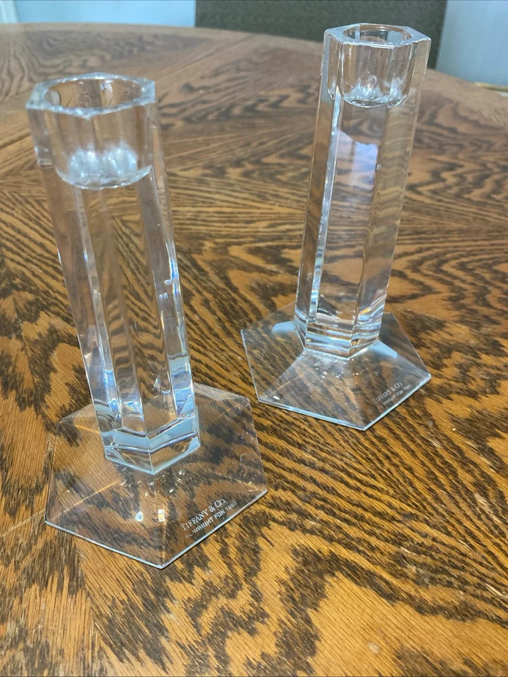 Tiffany & Co. Frank Lloyd Wright Crystal Candlestick 6 inch Set of 2